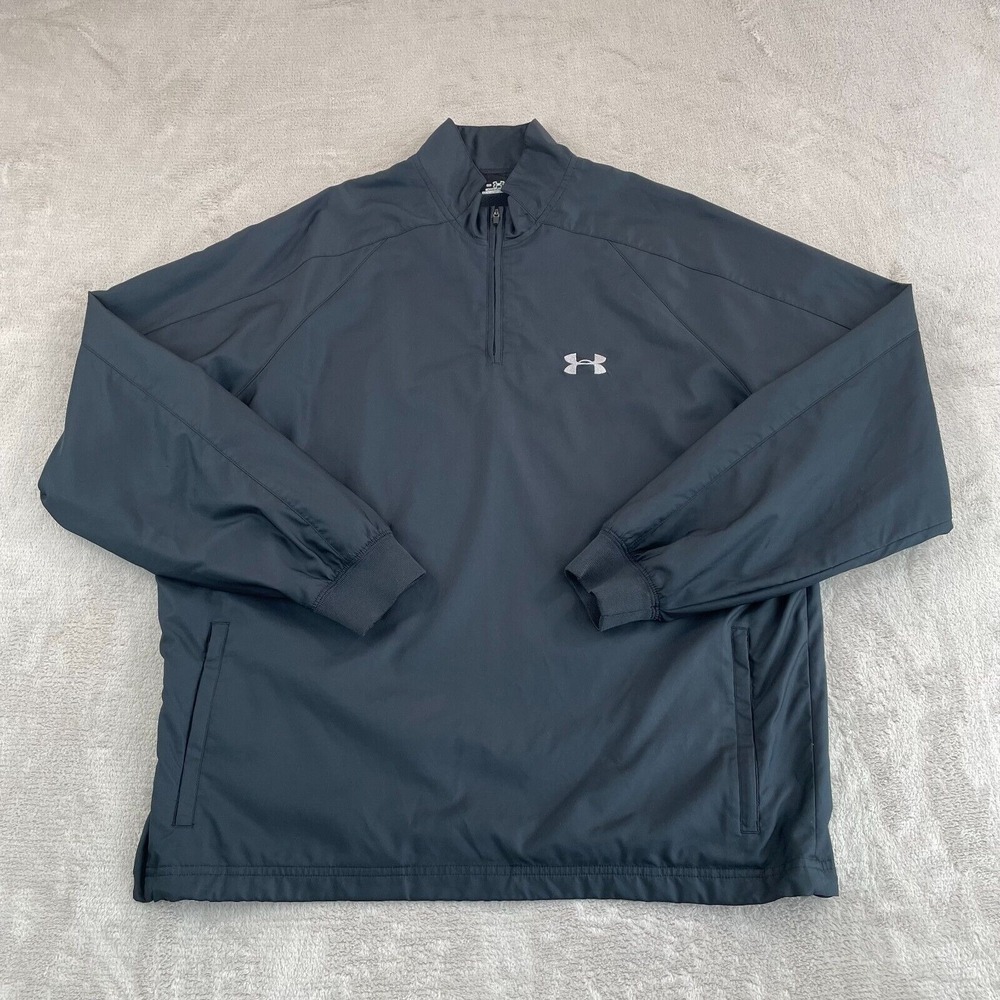 Under Armour‎ 1/4 Zip Windbreaker Men Medium Black Side Zip Pockets Performance